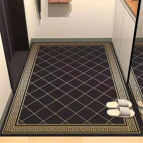 DJHWWD Auslegeware Teppich Ornament Arbeitszimmer schwarzer Flurtürteppich rutschfest und schmutzabweisend kinderzimmer deko mädchen antirutschmatte 40X60CM