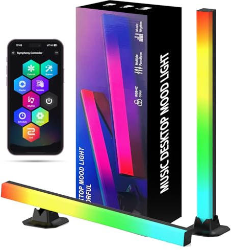 LED Lightbar RGB [2 Stück], Gaming Lampe TV Hintergrundbeleuchtung, USB Betrieben Ambient Lightbars 42cm Sync mit Musik APP Steuerung, Ambient Lampe mit Fernsteuerung für Gaming, PC, TV, Zimmer Deko