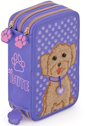 Julian Ross Madchen 3-Fach Federmäppchen – 45-teilig, komplett gefüllt – mit 2 löschbaren Gelstiften, Schere, Kleber, Buntstiften – Schwarz und Grün – ideal für Schule & als Geschenk, ToyPudel