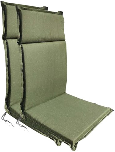 BURI 2X Gartenstuhlauflage 118x47 4,5cm stark in Grün für Hochlehner - Hochlehner Polster Auflage, Sitzpolster & Sitzkissen für Hochlehner Gartenmöbel - Weiche Stuhlauflage mit Schaumkern Füllung