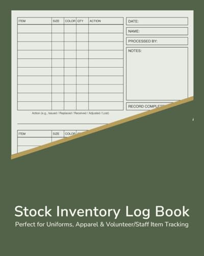 Stock Inventory Log Book: Perfect for Uniforms, Apparel & Volunteer/Staff Item Tracking
