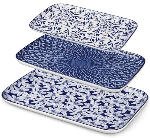 vancasso Selene Serving Platter, 16/14/12 in Large Porcelain Serving Dishes, 3-Piece Rectangle Serving Plates, Easy-Clean Sushi Platters for Party, Dishwasher and Microwave Safe 01