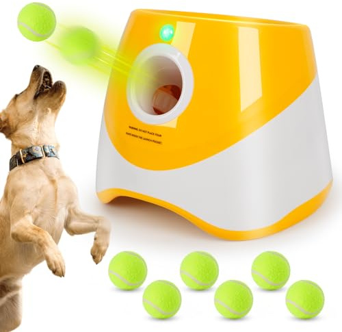 Orifesio Lanzador de Pelotas para Perros Automático, Lanza Pelotas Perro con 6 Pelotas, Lanzador Pelotas Perro, Juguetes Interactivos para Perros para Interior y Exterior, Naranja