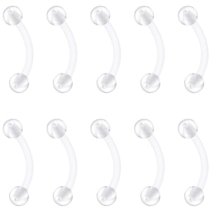D.Bella 8-10 piercing a bilanciere curvo trasparente, 16 G, in plastica, per sopracciglio, labbro, elica, trago, 6-12 mm, con fermi flessibili in acrilico bioflex, 16 Gauge, 8mm Length, 3mm Ball