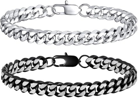 FLHEART Herren Armband Edelstahl Bicolor Silber - 2 Stücke 8mm Breite 21cm Länge Panzerkette Armbänder für Männer, Armschmuck Geschenke Herrenarmband Armkette Edelstahl Herren Armband