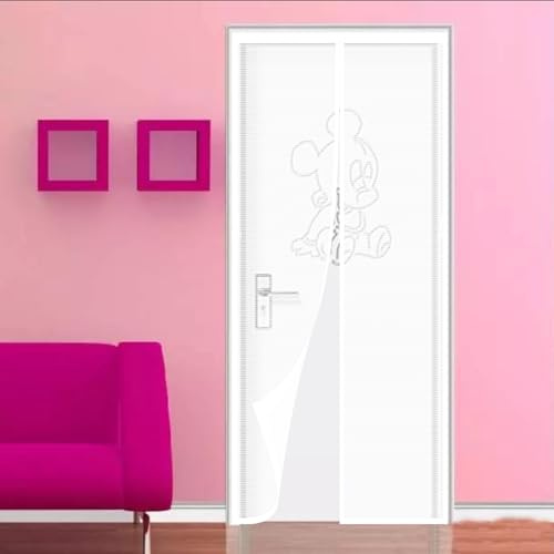 Fly Screens Doors 128 x 86 cm Reinforced Polyester, with Powerful Magnets and Full Frame Magic Double Door Magnetic Fly Screen for All Door Sizes, Balcony/Patio, White