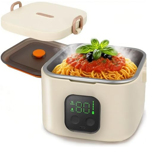 Scaldavivande Elettrico Portatile Termico USB Bambini, Scatola Pranzo Elettrica Senza Fili Timer a 7 Marce Contenitore per Il Pranzo in Acciaio Inossidabile Isolato per Campeggio E Uffici (500ML)