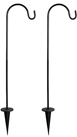Fiacvrs 2 Pack Shepherds Crook Hooks, 68cm Adjustable Height Shepherds Hooks with Base, Garden Hanger Stands for Hanging Basket Stand, Garden Lights, Lanterns, Plant Baskets, Wedding Decor