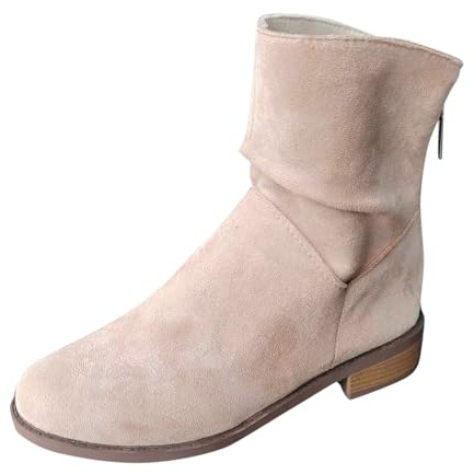 Generisch Bottines pour femme et femme - Mode d'hiver - Fermeture éclair arrière - En daim - Mi-mollet - Style décontracté - Confortables et chaudes, kaki, 38 EU