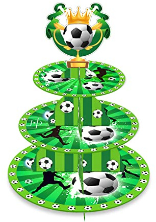 3 Etagen Tortenständer Fussball Cupcake Ständer,Kuchenständer aus Pappe Dessert Turm für Tortenaufleger Fussball fußball Deko Geburtstag Tortendeko Tischdeko Geburtstagsparty Hochzeiten Dekorationen