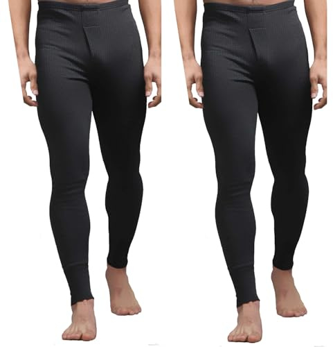 Men's Thermal Long John Pants - Thermal Bottom Base Layer for Tshirts & Jackets - Lightweight Winter Thermal Soft Underwear Mens Legging - 2 Pack (UK, Alpha, One Size, L, Regular, Regular, Black)
