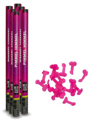 Pyroland 6 Stück Konfettikanone Pimmel Himmel 80 cm, pinkes Konfetti, lustiger Party Popper für JGA, CSD und Geburtstag