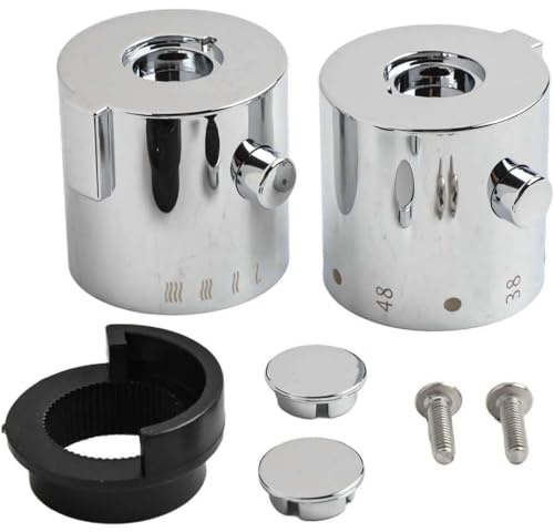 Nebulith Temperature Control Knob Set for Shower Mixer,A pair, one fits 7.5mm mini quick open structure, the other fits 9mm thermostatic cartridge,Shower Valve Control Handle,Chrome for Bathtub Shower