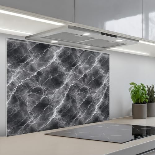 KitchenYeah© Splashback for Kitchen self-Adhesive Wall Protector Splash | 24x35 / 60x90 cm - Back Cooker Backsplash Dark gray - Lightning - Marble