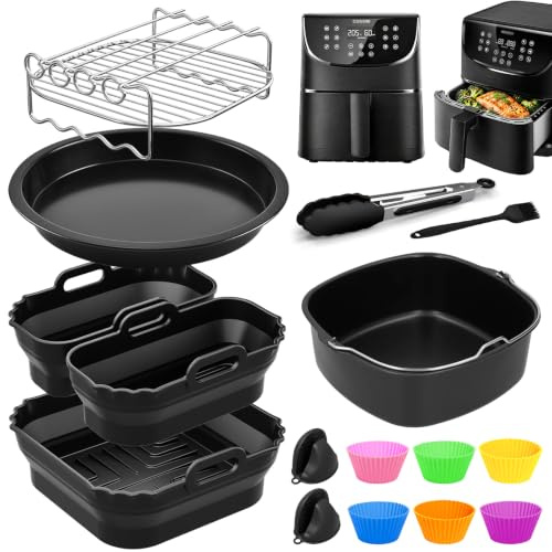Molde de silicona Air Fryer para Moulinex Easy Fry 7,5L 16 piezas | Accesorios Air Fryer para Philips Air Fryer 6.2L, Ninja Air Fryer 6.2L, Cecotec 5,5L, 6L y COSORI Air Fryer Turboblaze