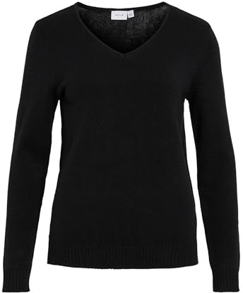 Vila stickad tröja för kvinnor V-ringning, Svart (Black), XL