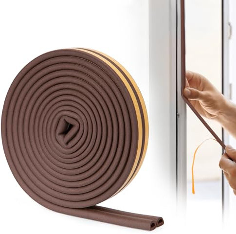 YOUSHARES Door Weather Stripping - Self Adhesive Foam Seal Strip Weatherstripping for Doors Frame and Windows Gaps, Weatherstrip Anti-Collision D Type Door Seal Strip 20 Feet (Brown)