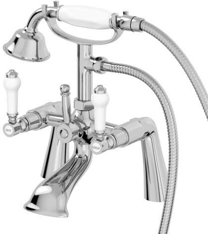 Architeckt® Winchester Bathroom Bath Shower Mixer Tap Handset Hose Attachment Twin Lever Handle for Bathtub Traditional, Chrome