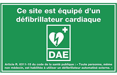 Ausschilderung Automatisierter Externer Defibrillator (AED) – Selbstklebendes, graviertes AED-Schild aus PVC 20 x 12 cm (Grün) - Norm ISO 7010