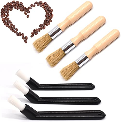 Kaffeemühle Reinigungsbürste,Yueser 6 Stück Reinigungspinsel Kaffee Pinsel Natürliche Borsten Kaffee Reinigungsbürste Barista Pinsel für Bohnen Getreide Kaffee Werkzeug Kaffeemühle Reinigungsbürste