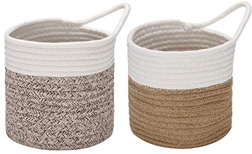Sea Team Pack of 2 Hanging Baskets Cotton Rope Small Woven Storage Basket 6.7 Inch, Hanging Bag for Bike, Planter Fabric, Pot, Wall, Organizer Key Holder, Wallets