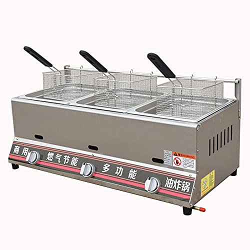 Friteuse à Gaz, Friteuse Professionnel avec Panier et Couvercle, Friteuse à Gaz de Comptoir en Acier Inoxydable à Usage Commercial pour Le Restaurant et La Maison