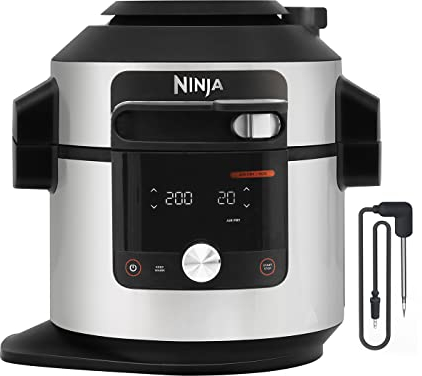 Ninja Multicuiseur Foodi MAX Air Fryer, Smart Lid, 14 fonctions de cuisson, 7.5L, Autocuiseur, Cuisson sous pression, Friture à l'air, Cuisson lente, Grill et plus, Acier inoxydable, OL750EU