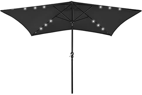 BIGTO Garden Parasols with LEDs, Polyester Steel Pole Patio Umbrella Cantilever Umbrella Black 2x3 m