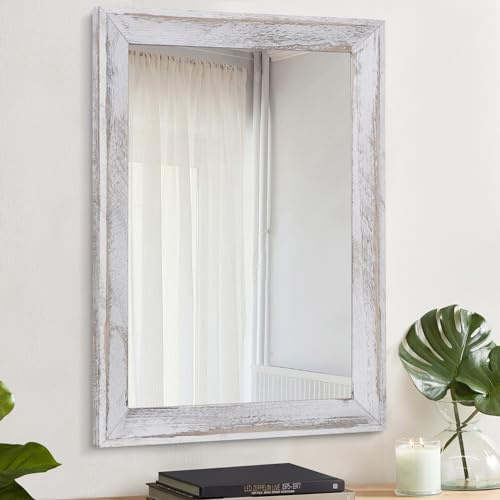 AAZZKANG Miroirs muraux rectangulaires avec Cadre en Bois Rustique pour Chambre à Coucher, Salle de Bain, 50 x 40 cm, Blanc