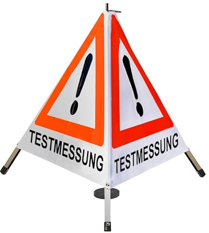 Warnpyramide 70cm Achtung(VZ101) TESTMESSUNG - weiß tagesl., leicht Magnetfuß