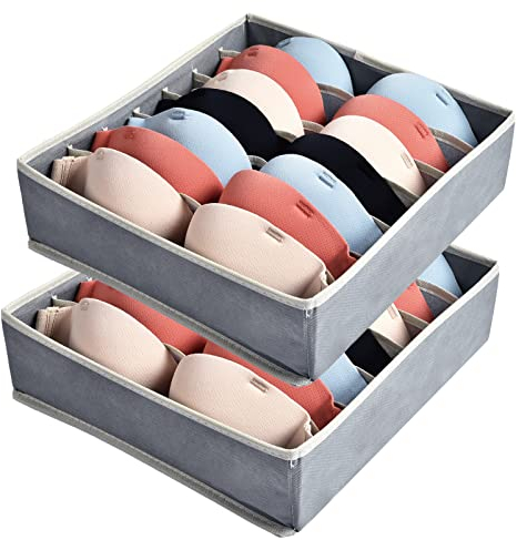 AiQInu Organizer Cassetti per Reggiseni,Set di 2 Organizzatore Cassetti Intimo Pieghevoli con 7 Scomparti,Organizer Armadio Biancheria Intima Divider Tessuto per Riporre Reggiseni,Calze e Cravatte