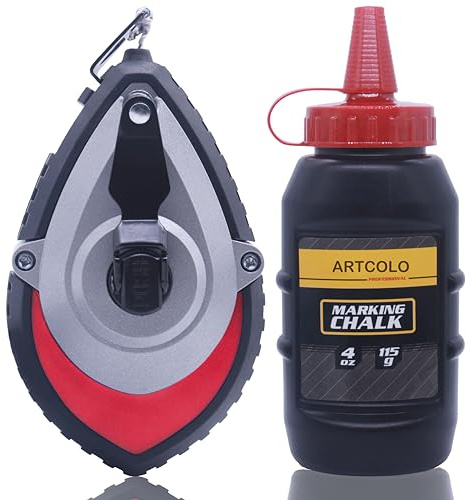 ARTCOLO Chalk Reel kit - Six Gear Quick Retrieval Chalk Lines,100ft Line Included in Chalk Box,4oz Red Chalk Powder,Wire Box is Made of Aluminum