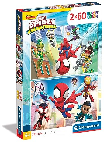 Clementoni - 21625 - Supercolor Pussel - Marvel Spidey And His Amazing Friends - 2 x 60 Bitar, 4-6 år, Pussel För Barn