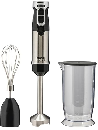 Sensio Home 1000W Super Powerful Hand Blender 3-in-1 Stainless Steel Stick Immersion Blender with Attachment, 700ml Mixing Beaker, Stainless Steel Whisk, Variable Speeds for Baby Food,Vegetables,Soup