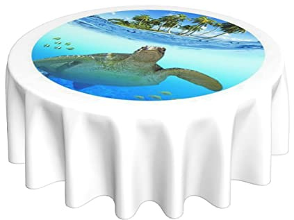 Cubremesa Linda Tortuga Marina Redondo Mantel Redondo Simple Hule 152Cm para Fiesta Navidad Decoración