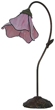 BOTOWI Blumen-Tischlampe im Tiffany-Stil Schwanenhals-Schreibtischleuchten aus Buntglas Vintage mediterrane Leselampen für Kinderzimmer, Wohnzimmer, Café, Bar, B 6,69 Zoll × H 23,62 Zoll,Rosa