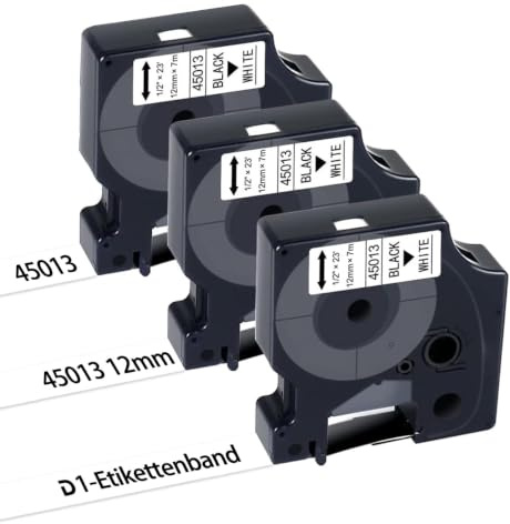 UNOKA 45013 Kompatibel mit Dymo D1 Etikettenband 12mm x 7m Schwarz auf Weiß | für Dymo Labelmanager 160 210D 280 360D 420P, für Dymo D1 A45013 S0720530 Schriftband, Starke Klebstoffe, Wasserfest, 3 Pack