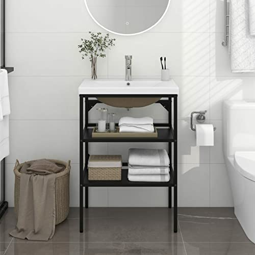 Festnight Estructura de Baño con Lavabo Mueble de baño pequeño con Lavabo en Blanco Lavabo con Armario Inferior, pequeño Lavabo del baño 59 x 38 x 83 cm Negro
