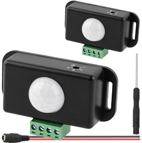 DAOKAI 12V 24V PIR Sensor Adjustable PIR Motion Sensor Light Switch Human Body Activated LED Sensor with Embedded PIR Probes with DC Female cable Screwdriver,for Flexible LED Strip Lights