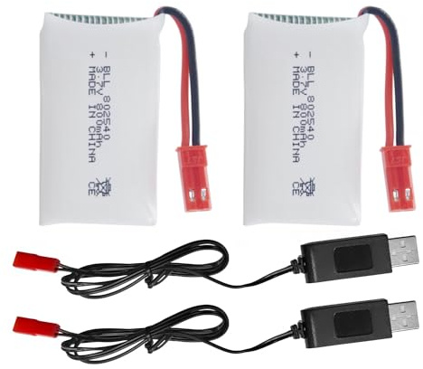 2PCS 3.7V 800mAh Lipo Batterie Fernbedienung Drohne Batterie mit USB Ladegerät JST Stecker für SYMA X56W MJX X400W X300C X800 HS110 S670 V950hd S1750 V2450 Fernbedienung Quadcopter