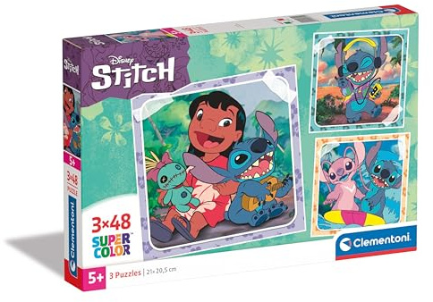 Clementoni Stitch Puzzle 3 x 48 Teile - Disney 32 x 22 cm für Kinder | ab 5 Jahre - buntes Kinderpuzzle mit besonderer Leuchtkraft & Farbintensität 25321