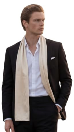 LA FERANI Herrscarf 100 % siden chiffong halsduk sidenhalsduk 180 x 80 cm enfärgad för kostym mörkblå duk sidenscarf stola business style present för honom, kräm, 180 cm x 80 cm
