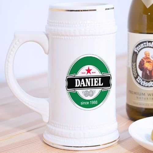 Wanapix | Chope à Bière Personnalisée | Chope Allemande en Céramique | 580 ml | Passe au Lave-vaisselle | Cadeau Original | Design Marque Verte