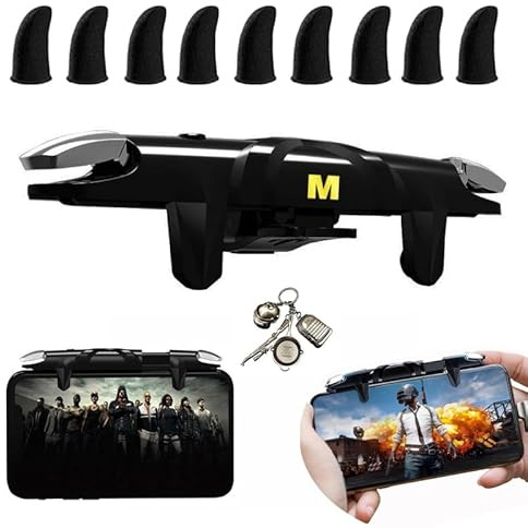 Mikirini Mobile Phone Game Controller for Android Phones & iPhone, Mobile Phone L1R1 Gaming Triggers for PUBG Mobile/Knives Out/Call of Duty Mobile wtih 9pcs Finger Sleeves Gloves