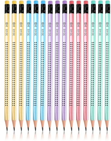 HRLORK Lot de 15 crayons HB avec gomme 5 couleurs pour dessin, croquis, écriture, école, maison, style 01