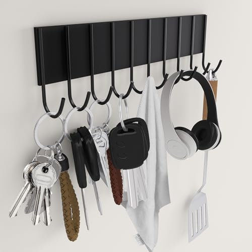 Magnetic Key Holder for Fridge with 10 Hooks, Magnetic Utensil Holder for Wall, Strong Magnetic Key Hanger Hooks Organizer, Magnent Key Rack for Kitchen Metal Door Garage Grill Tools Coat Towel Purse