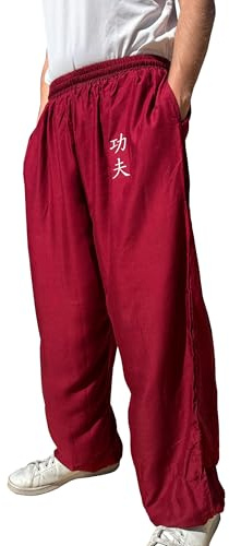 TAO MARTIAL Kung Fu byxor stil Tai Chi och Wing Chun byxor med lösa fickor i viskos, V3, Kung Fu Bordeaux, XXL (195-205cm)
