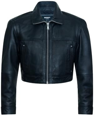 Infinity Leather Giacca da Motociclista Classica Corta Nera da Donna