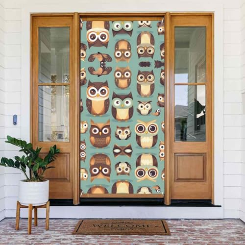 Tier Cartoon Eulen Niedlich Druck Tür Abdeckung Banner Party Dekorationen Veranda Schilder Für Geburtstage Indoor Outdoor
