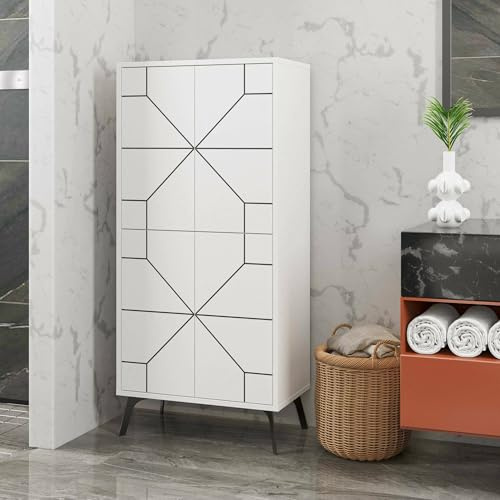 Dmora Großer Mehrzweckschrank 62,6x136h cm Weiß 3 Regale